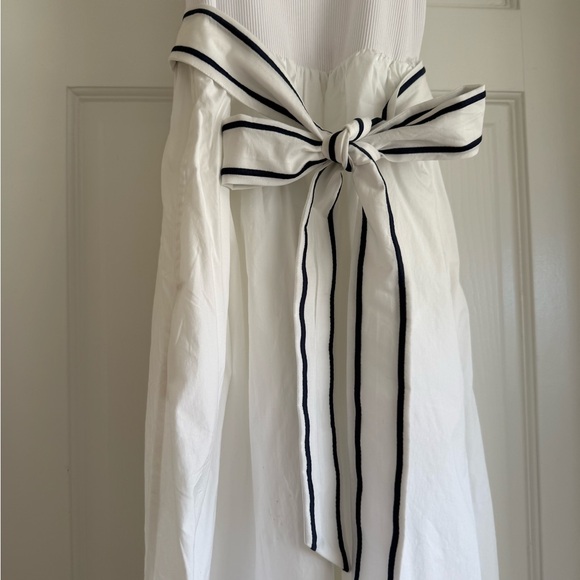 Vineyard Vines White Midi Dress with Striped Belt - Picture 2 of 5